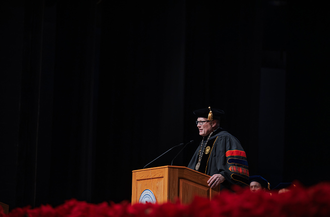 President Anderson speaking at commencement