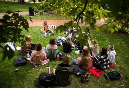 Students learning outside