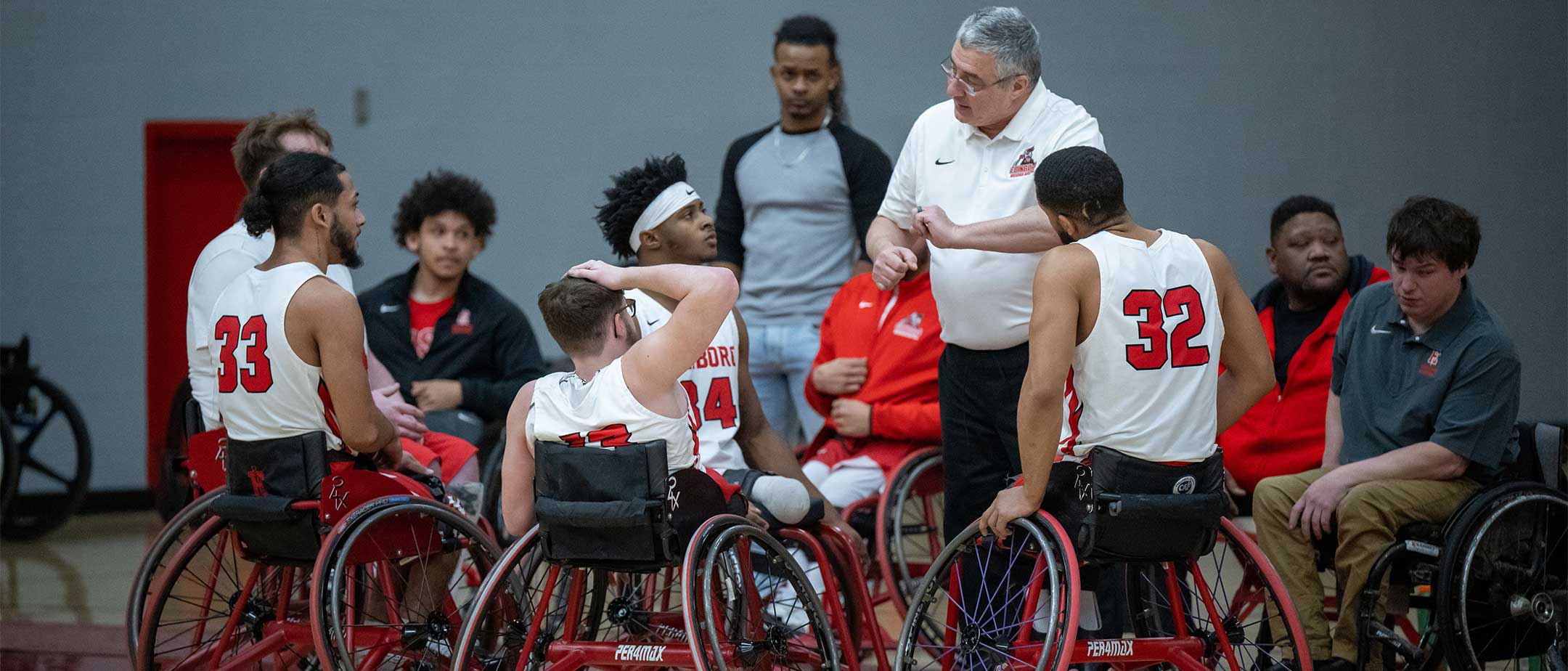 A coach instructing athletes