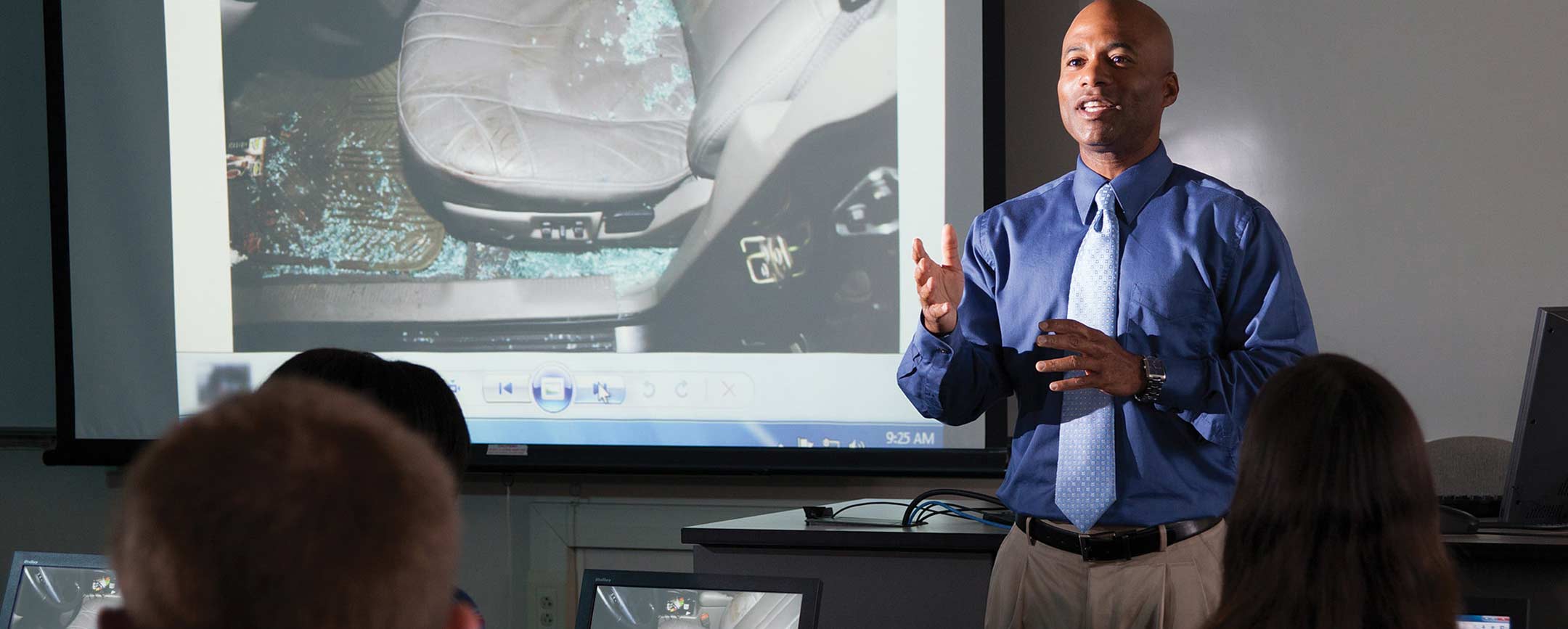  A forensics faculty member teaching at PennWest. 