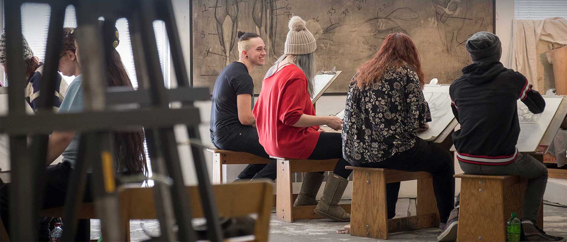 Students sitting in an art class