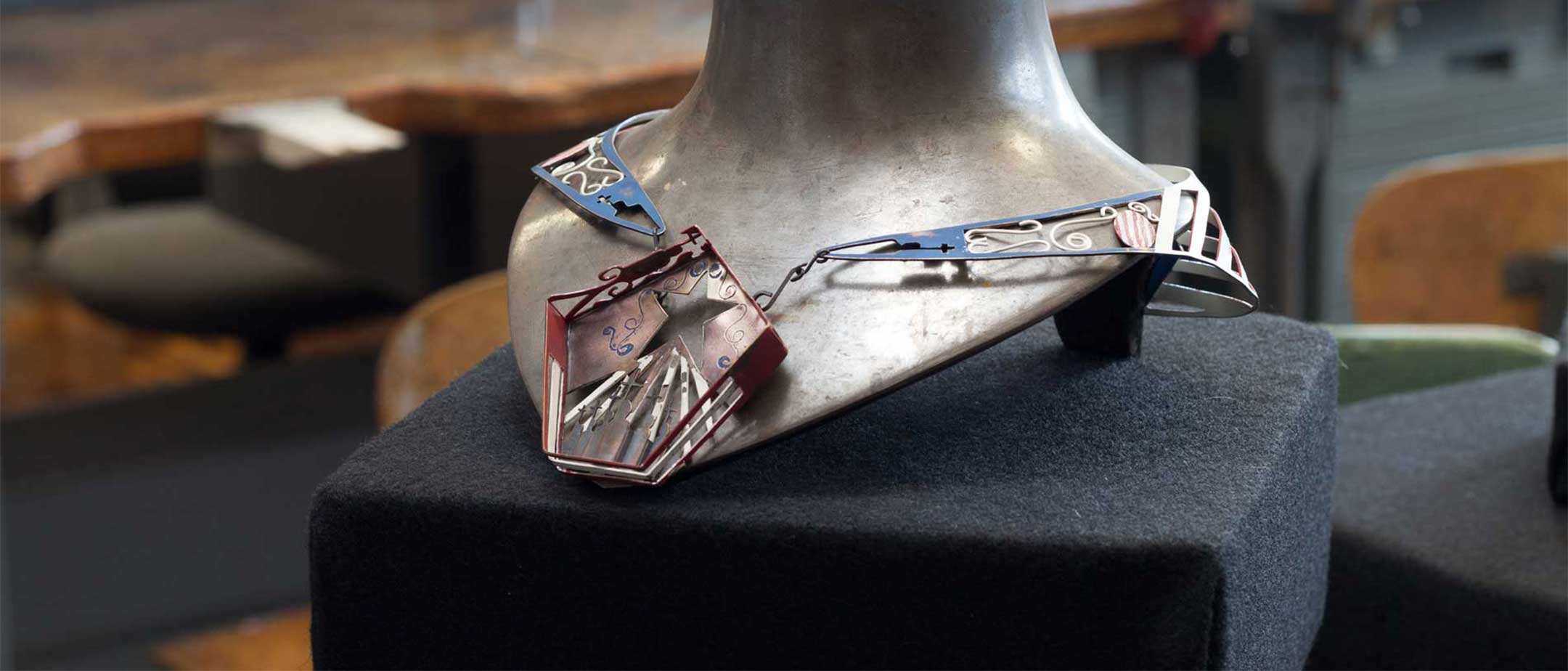 A jewelry necklace on display