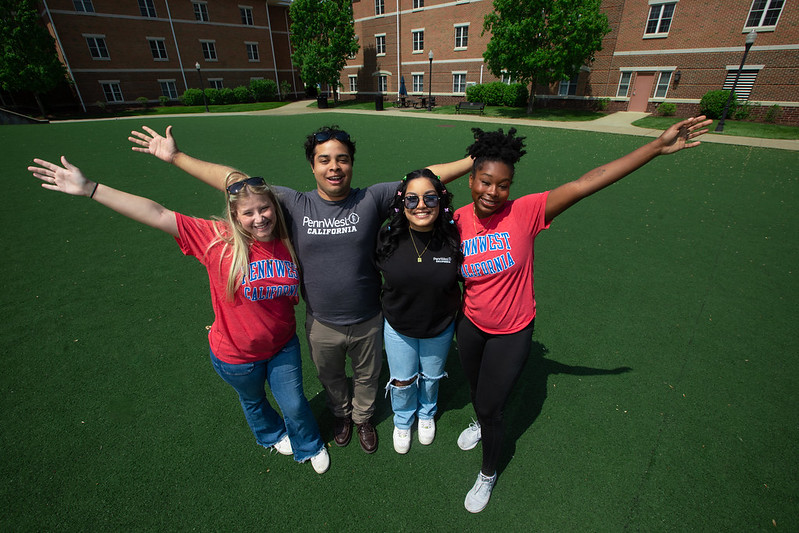 Students at PennWest California on the Quad