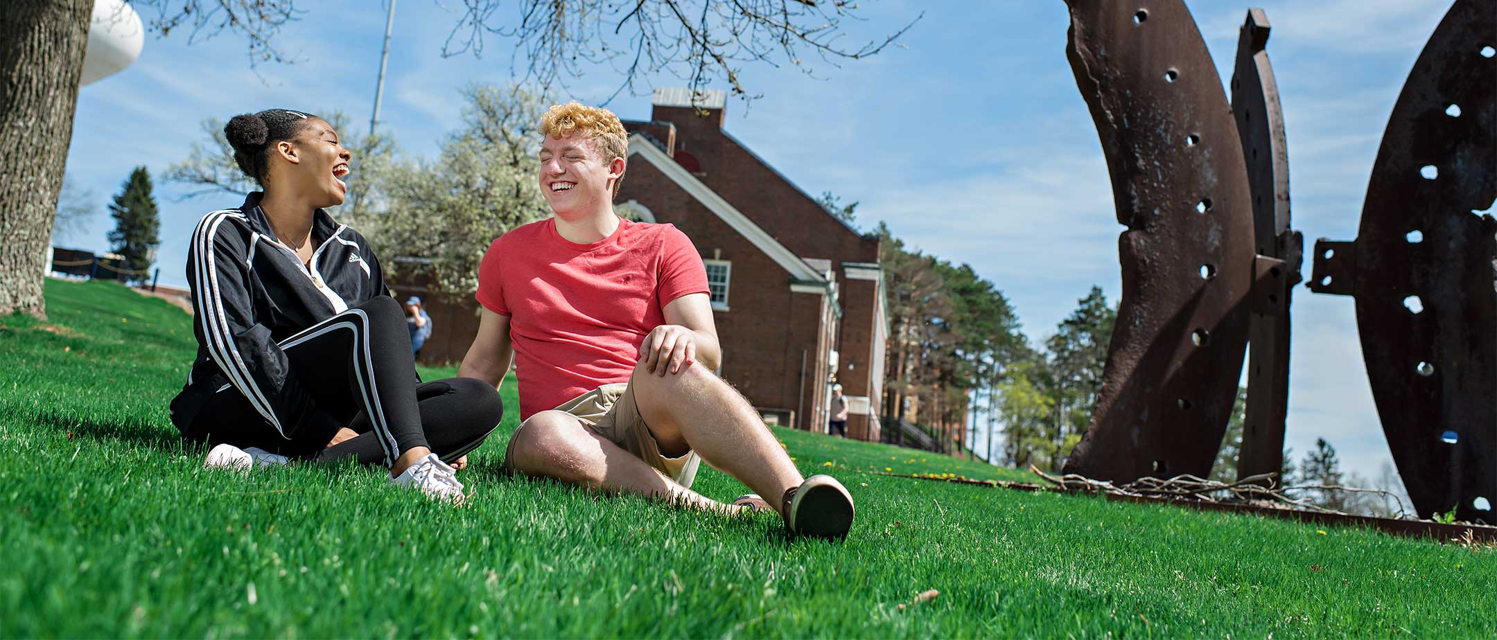 Students sitting in the grass