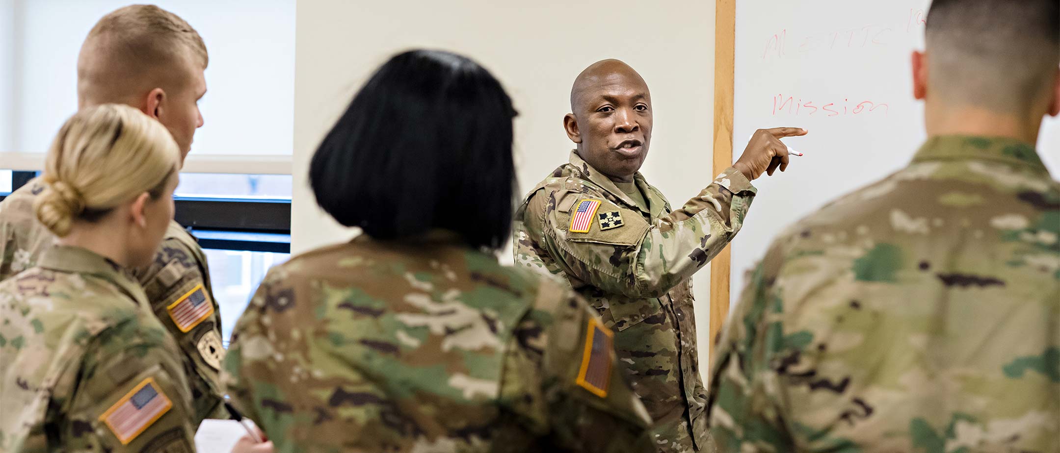 Military students learning in a classroom