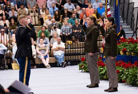 Military students saluting