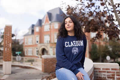 Clarion student on campus. 