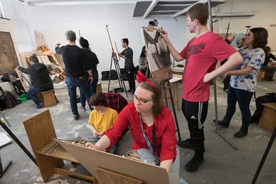 PennWest Edinboro students in art studio.