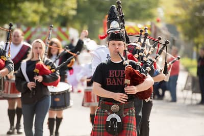 A student plays the bagpipes at PennWest Edinboro. 