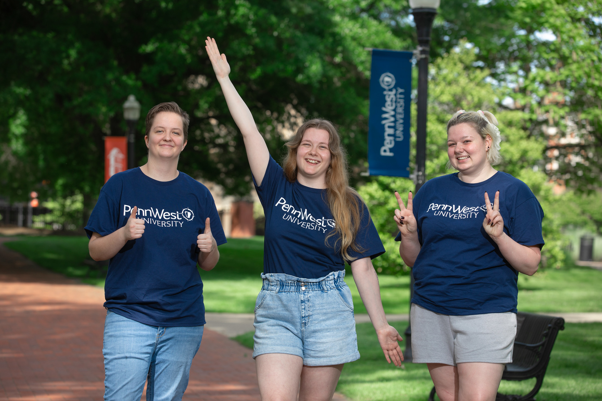 PennWest students pose on campus. 