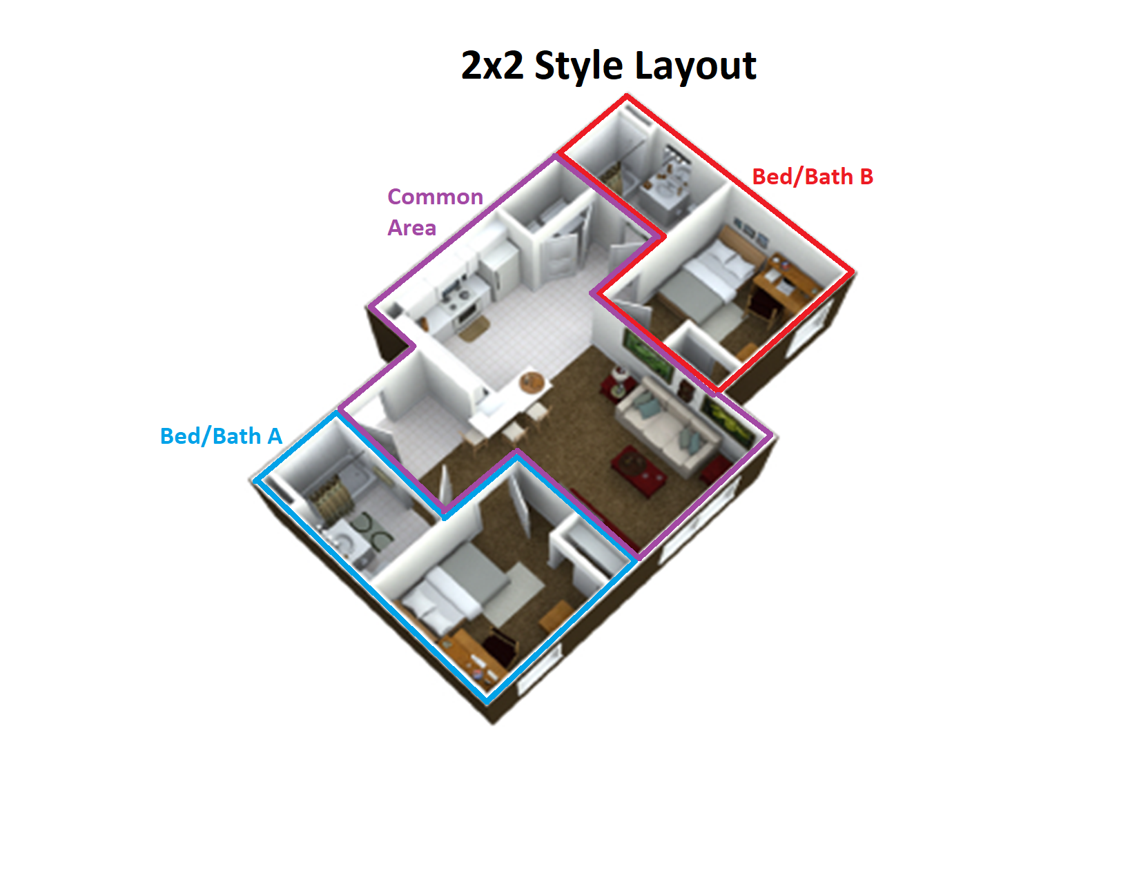 Floor plan for 2 bed 2 bath at Vulcan Village