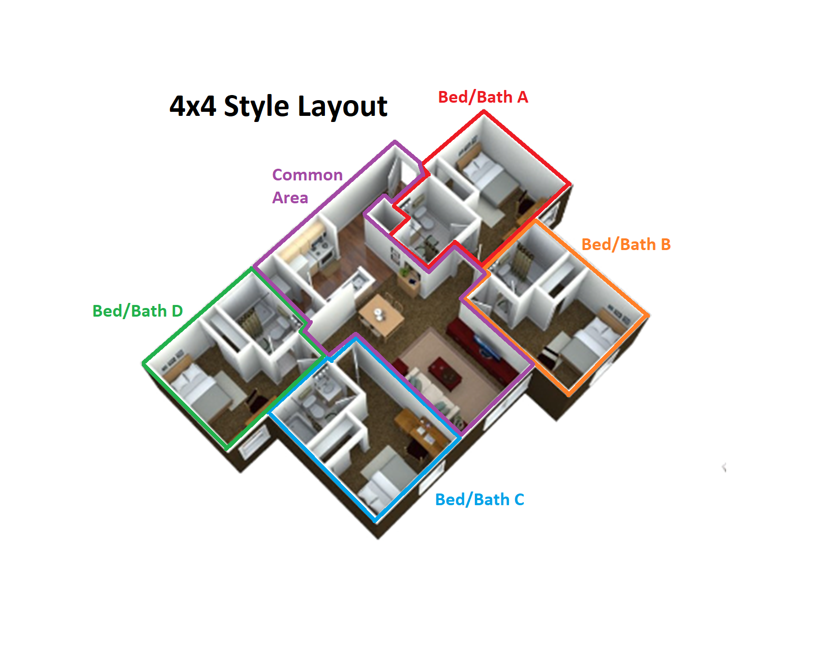 Floor plan for 4 bed 4 bath at Vulcan Village