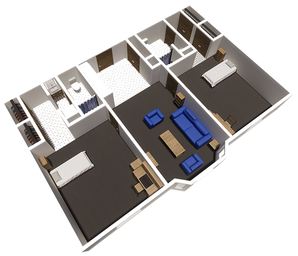 Floor Plan for two single bedrooms and two baths