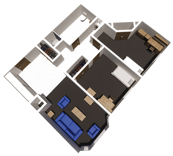 Floor plan for two single bedrooms one bath