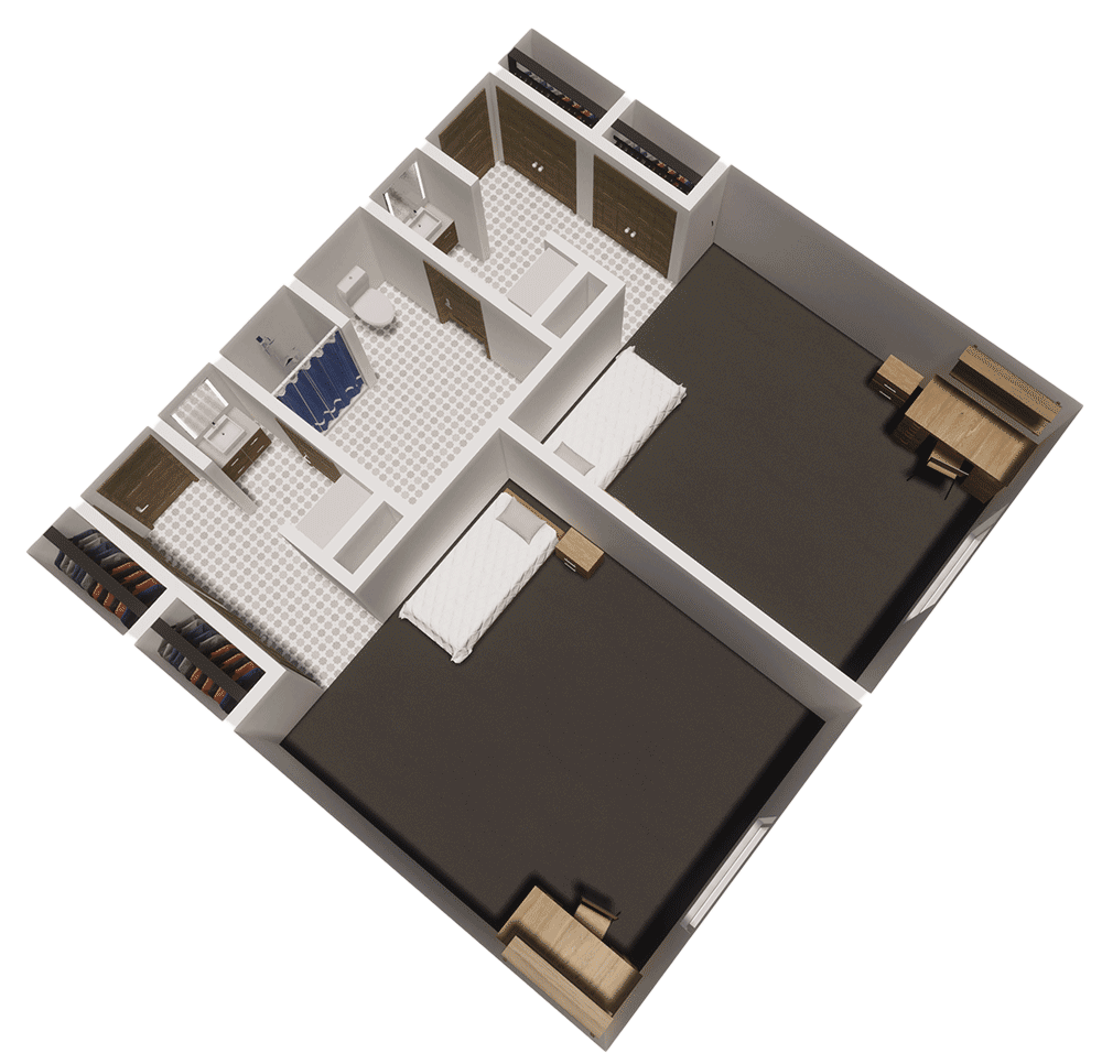 Floor plan two single bedrooms one bathroom