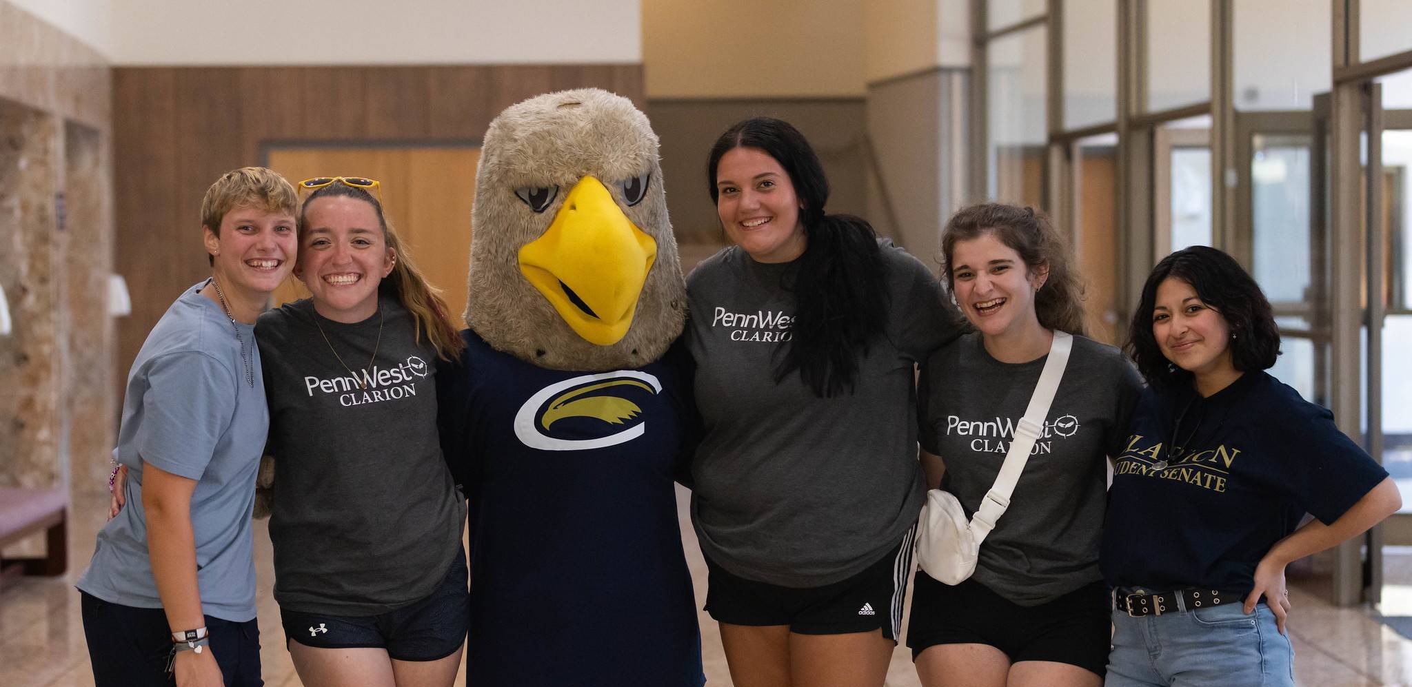 PW Clarion Students with Ernie the Eagle