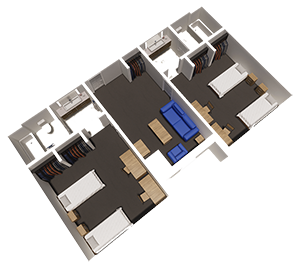 Hilltop Suites 2 double Bedroom 2 bath layout