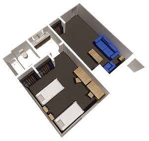 Hilltop Suites 2 person 1 bath layout