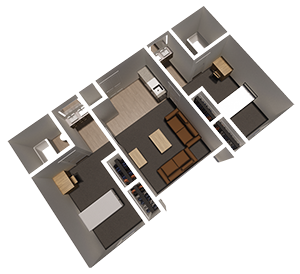 2 Single Bedroom Suite – 2 Bath - Room Layout