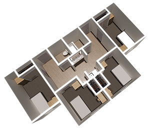 4 Single Bedroom Semi-Suite – 1 Bath Room Layout