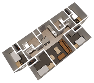 4 Single Bedroom Suite – 2 Bath Room Layout