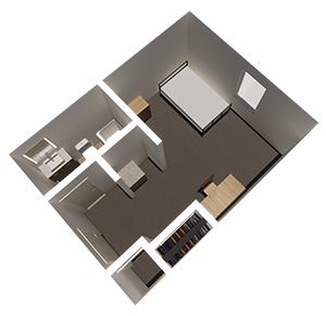 Studio Single - 1 bath room layout