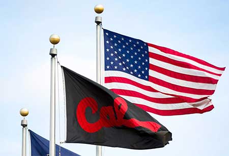 Three flags on flagpoles