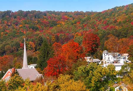 A scenic view of a rural community