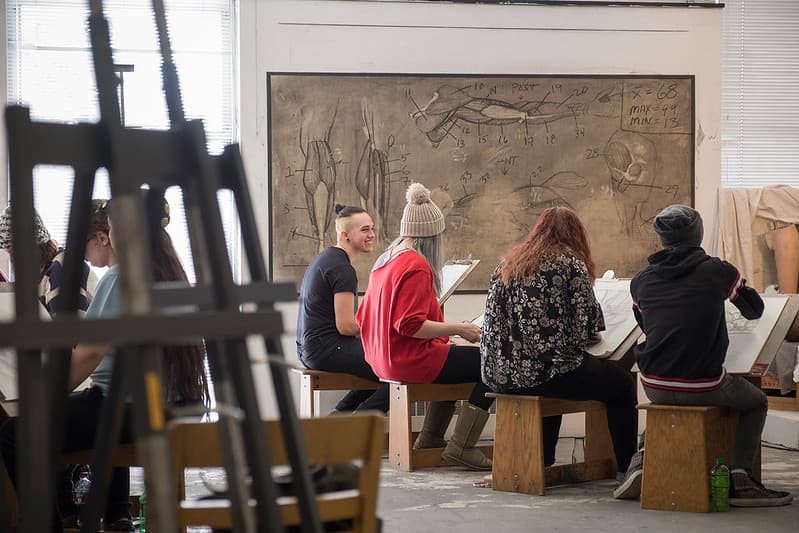 Art students in a classroom at PennWest Edinboro