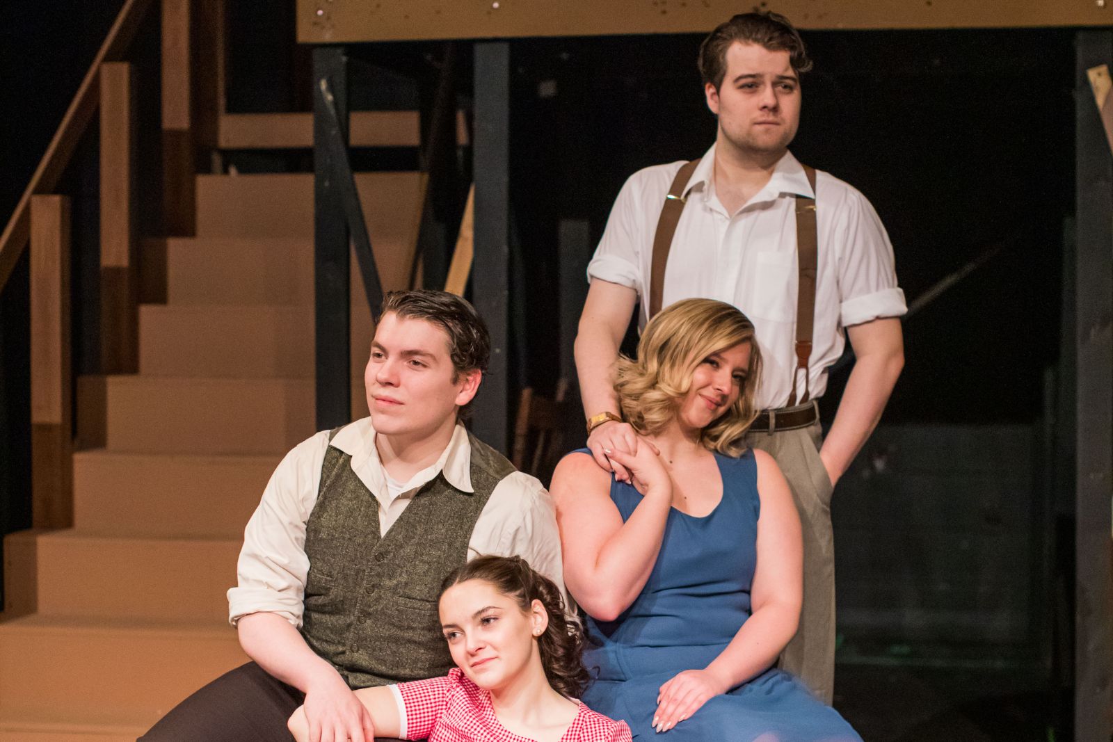 From left, Quenten Zboyovsky, a Musical Theatre senior from Monessen as Jimmy Ray; Emily Bittner, a Musical Theatre junior from Charleroi as Margo; McKinley Klotz, a Musical Theatre junior from Connellsville as Alice; and Aidan Cheek, a Musical Theatre junior from Peters Township as Billy.